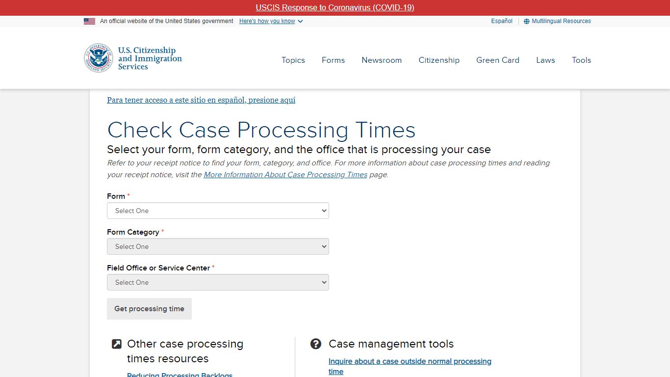 Check Case Processing Times