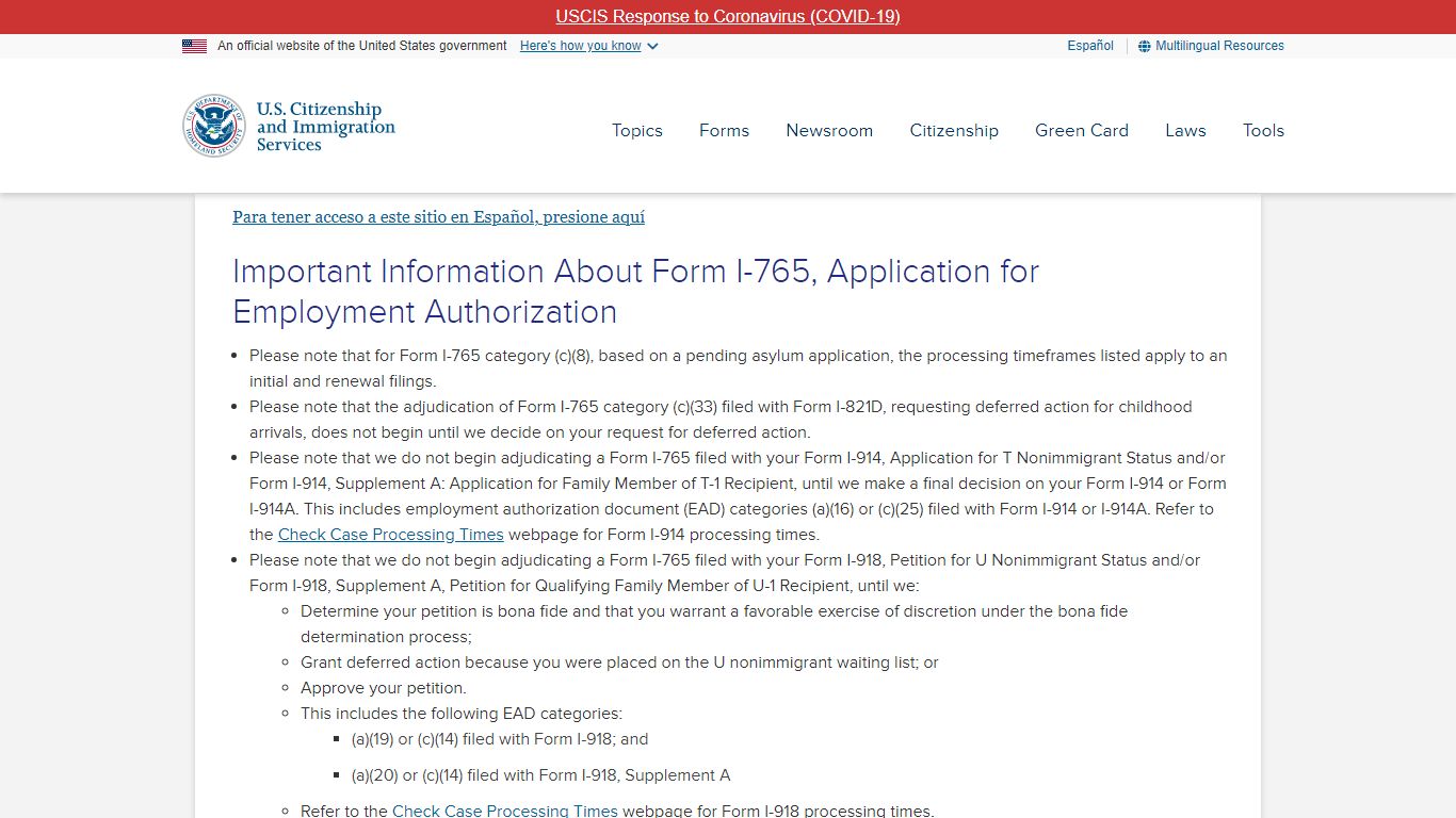 I-765 Information - USCIS Case Processing Times